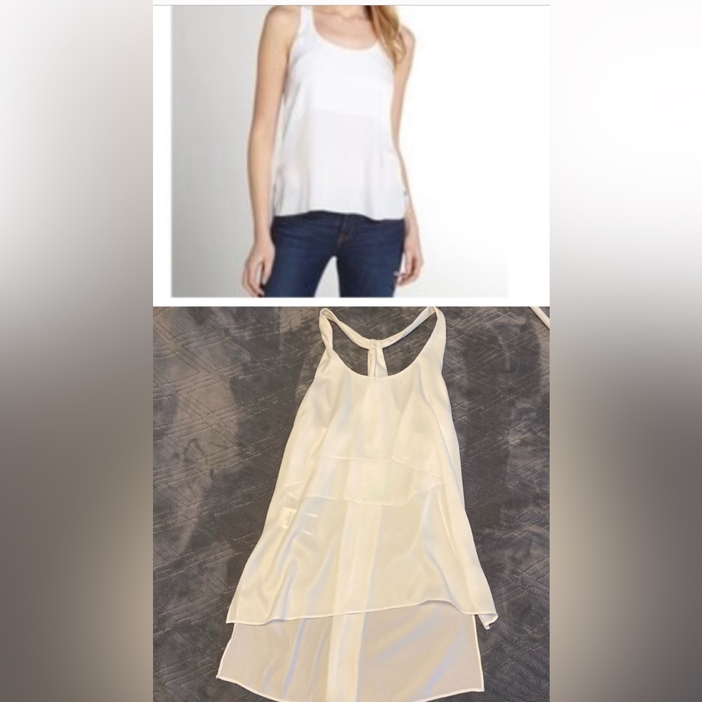 BCBGMaxAzria Edita high low twist back white satin tank top-small